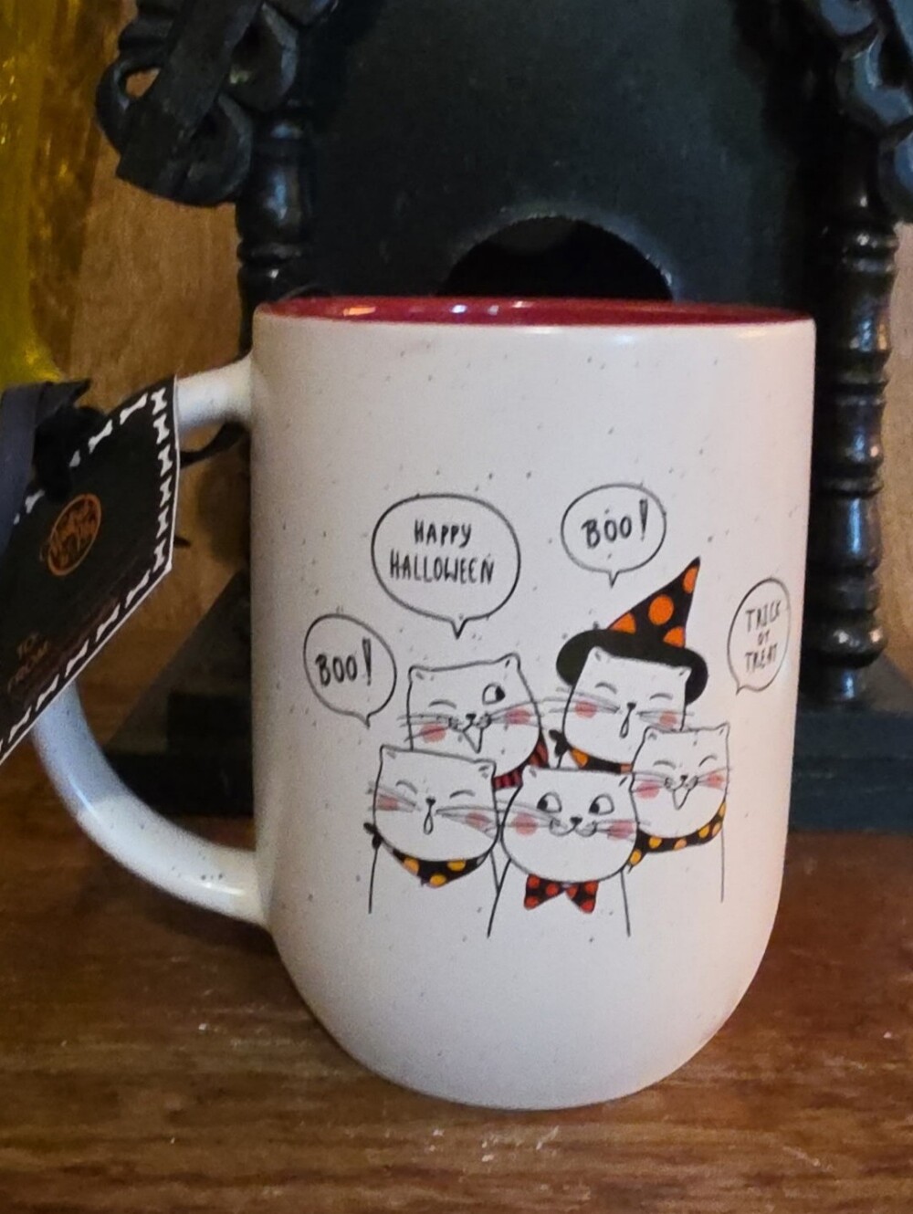Halloween Cat Mug with Red Interior